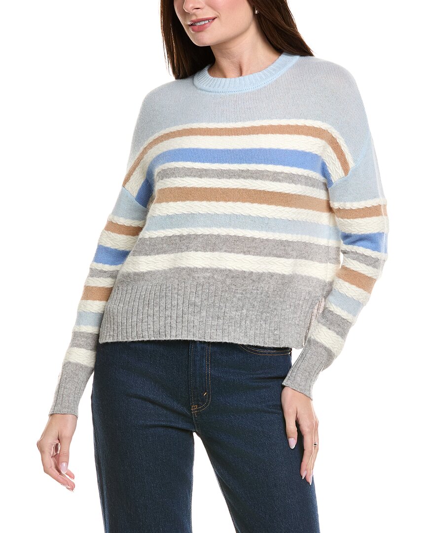 Hannah Rose Stripe Crewneck Wool & Angora-blend Sweater In Gray