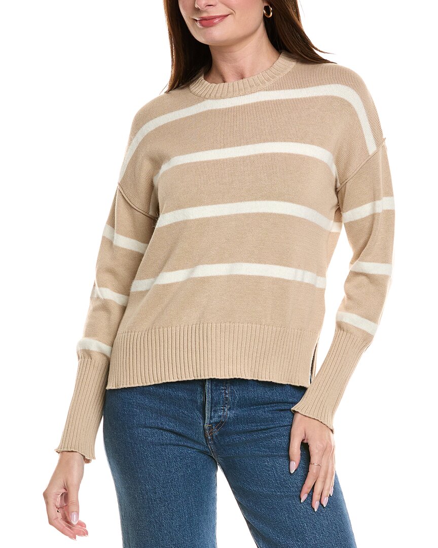 Hannah Rose Drop Shoulder Stripe Crewneck Cashmere-blend Sweater In Multi