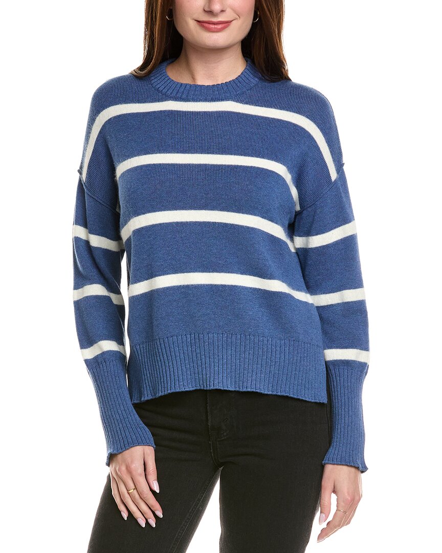 Hannah Rose Drop Shoulder Stripe Crewneck Cashmere-blend Sweater In Blue