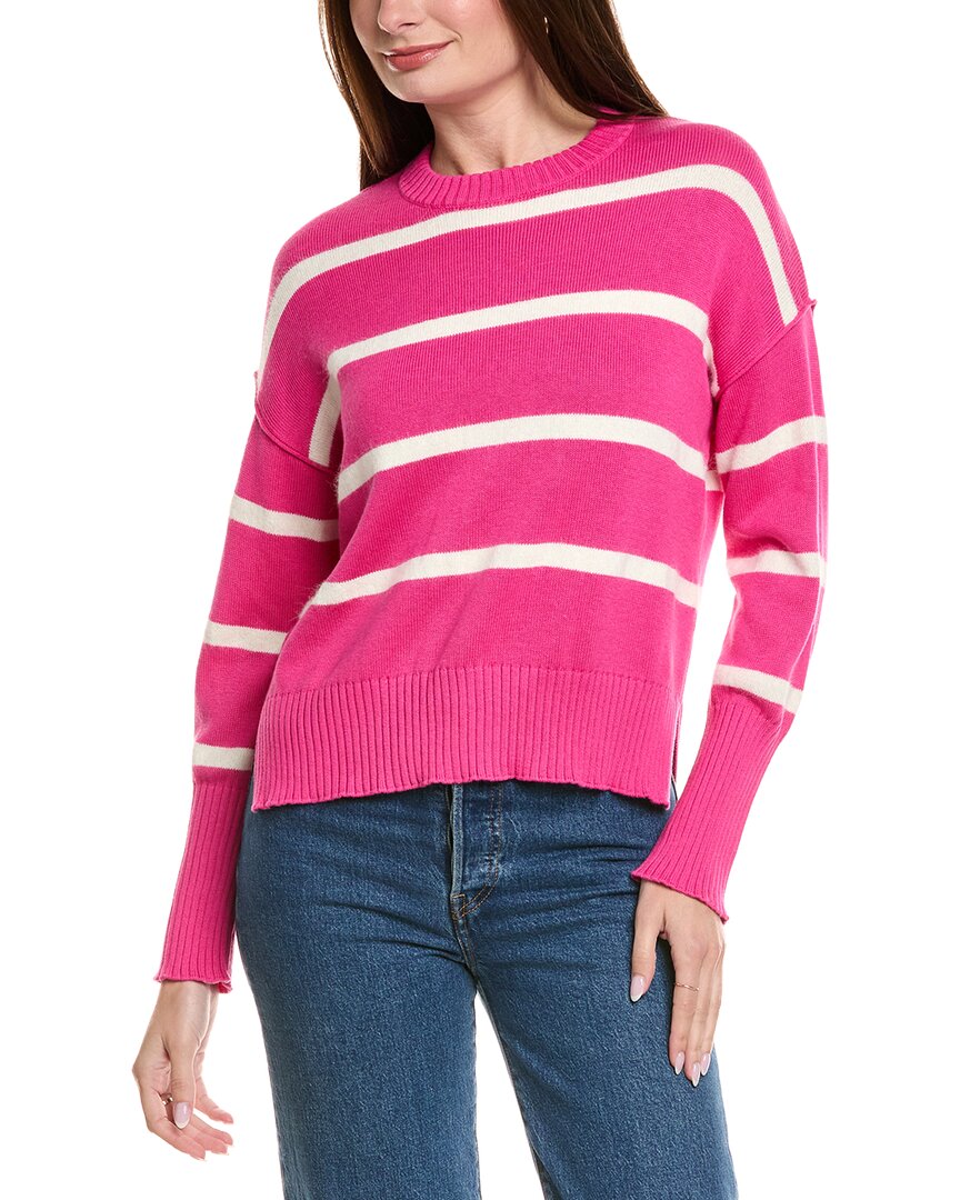 Hannah Rose Drop Shoulder Stripe Crewneck Cashmere-blend Sweater In Pink
