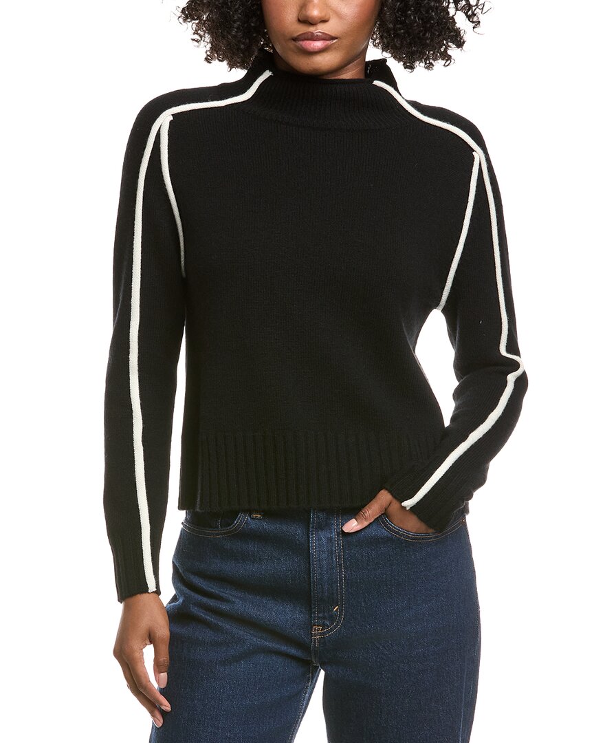 Hannah Rose Raised Tipping Mock Neck Wool & Cashmere-blend Sweater In Black