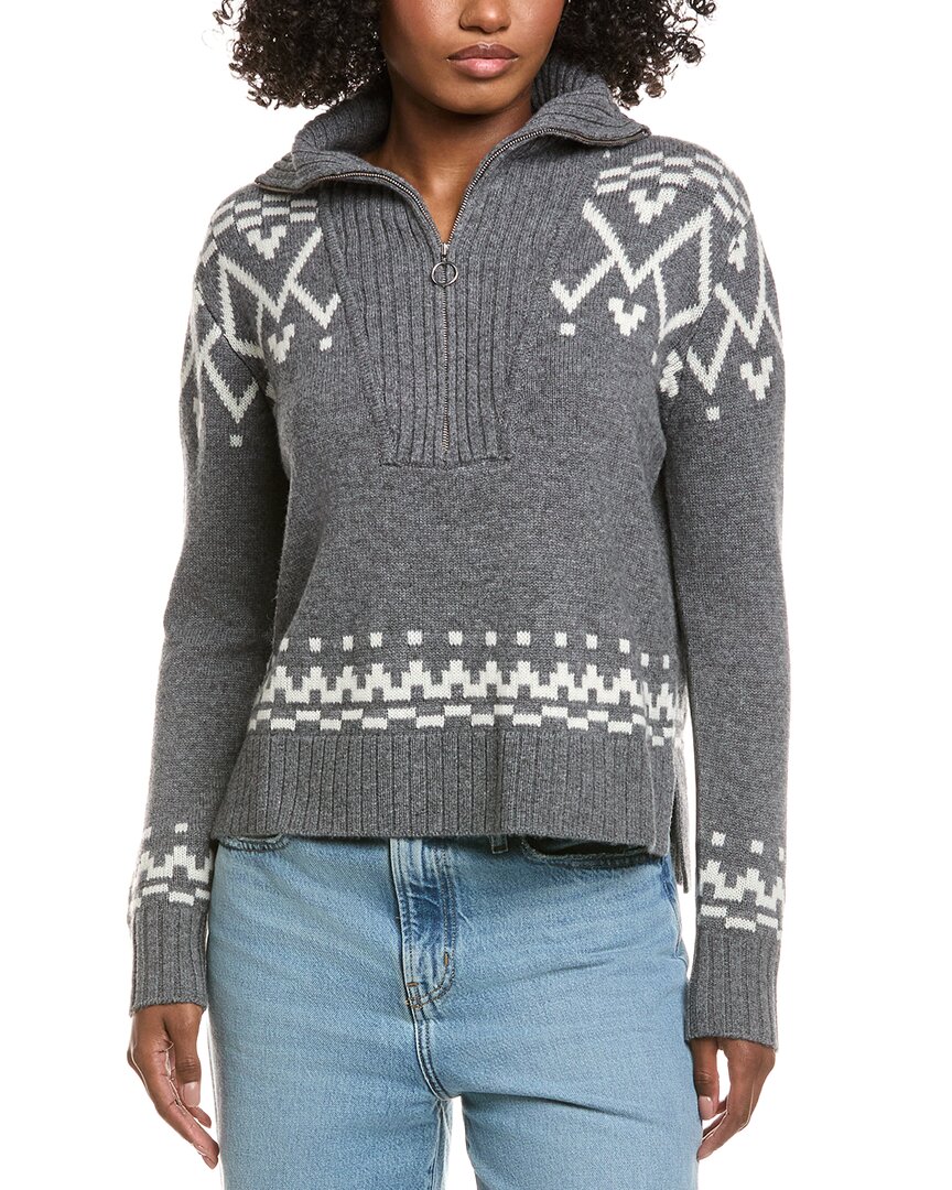 Hannah Rose Fairisle Wool & Cashmere-blend 1/2-zip Pullover In Gray