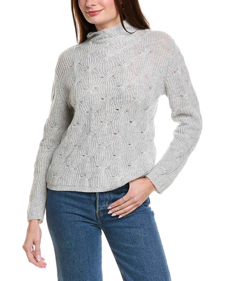 Hannah Rose Shaker Cable Funnel Neck Wool & Cashmere-blend Sweater In Gray
