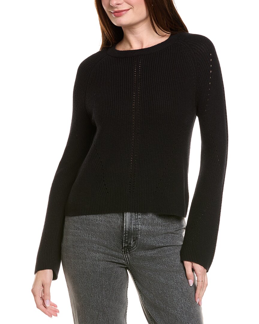 Hannah Rose Picot Stitch Shaker Crewneck Cashmere-blend Sweater In Black