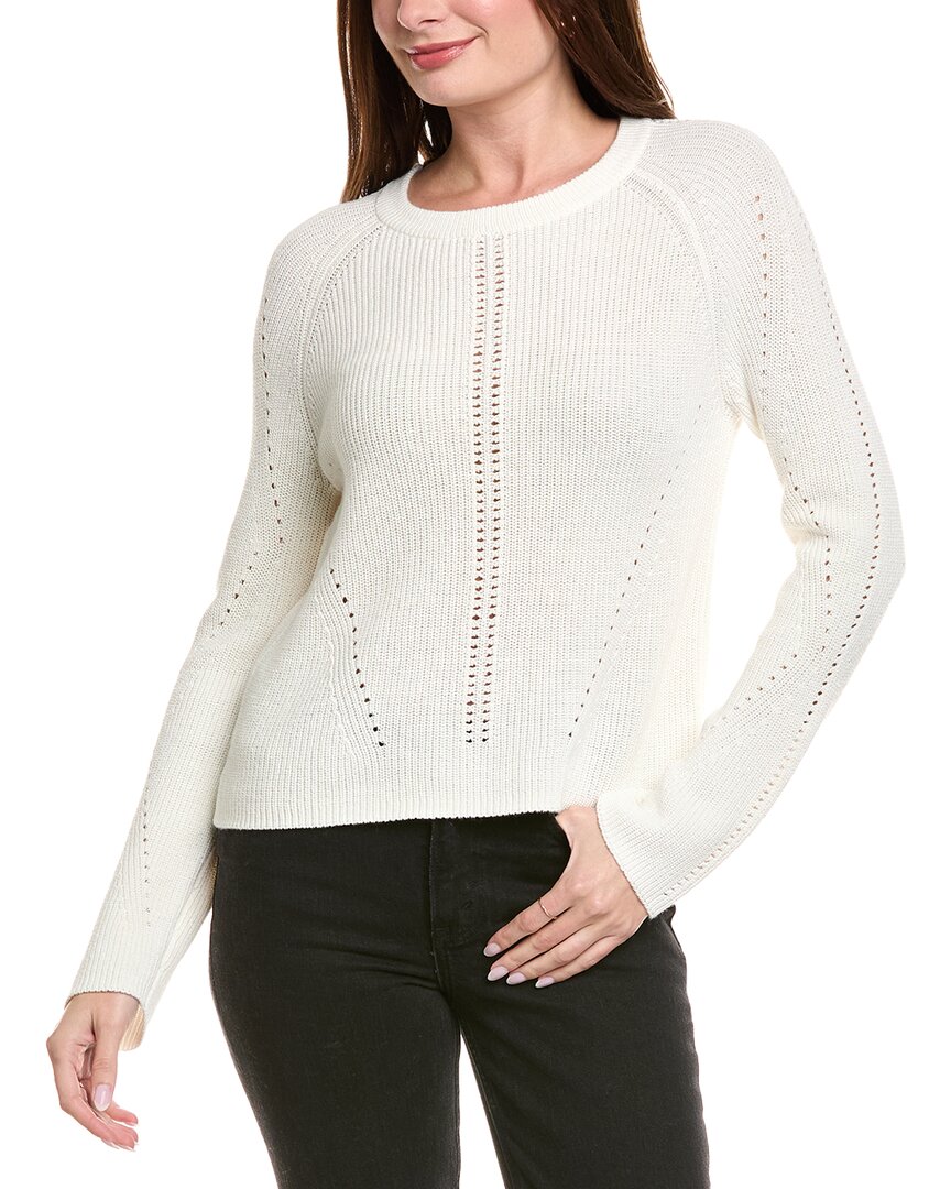 Hannah Rose Picot Stitch Shaker Crewneck Cashmere-blend Sweater In White