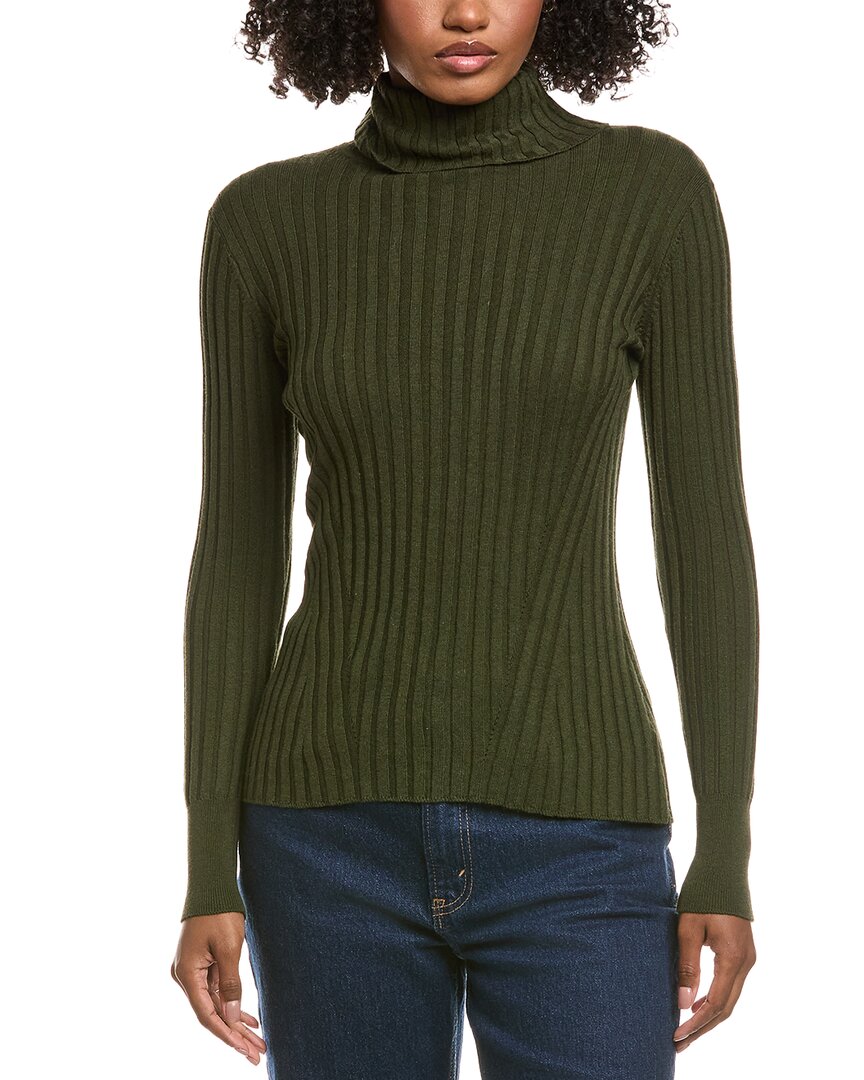 Hannah Rose Rib Turtleneck Cashmere-blend Sweater In Green