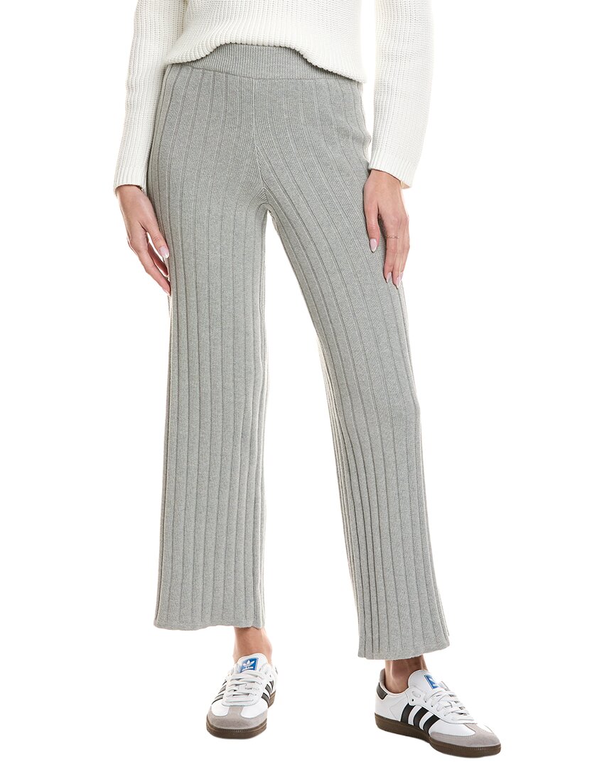 Hannah Rose Ribbed Wide Leg Cashmere-blend Pant In Gray