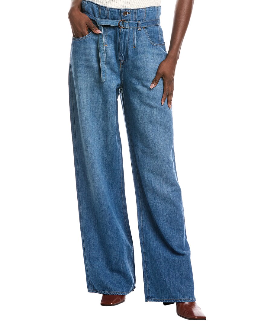 7 For All Mankind Belted Wide-leg Linen-blend Trouser In Blue