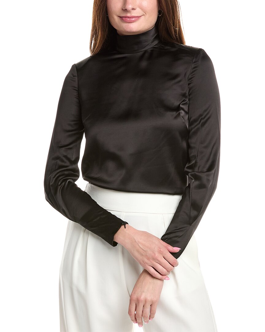 St John St. John Mock Neck Satin Top In Brown