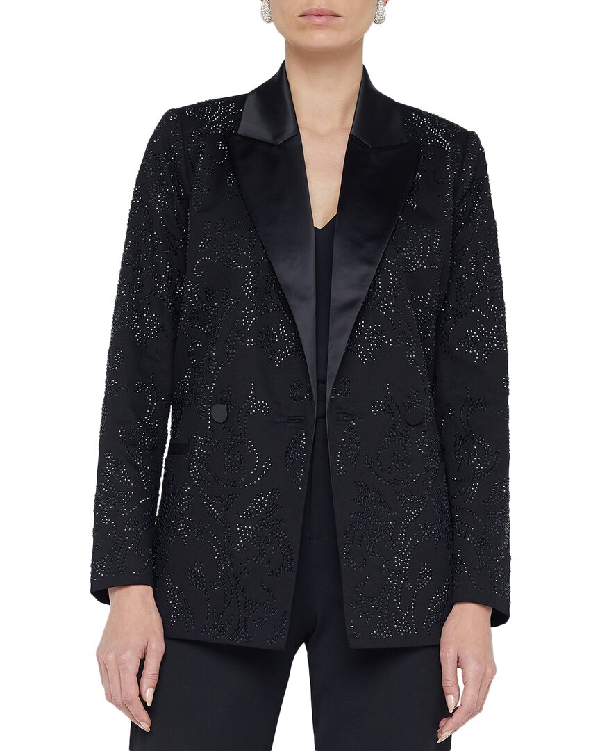 L Agence Crystal-embellished Double-breasted Blazer In Black