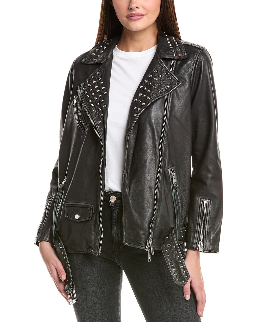 Allsaints Billie Conical Leather Biker Jacket In Black