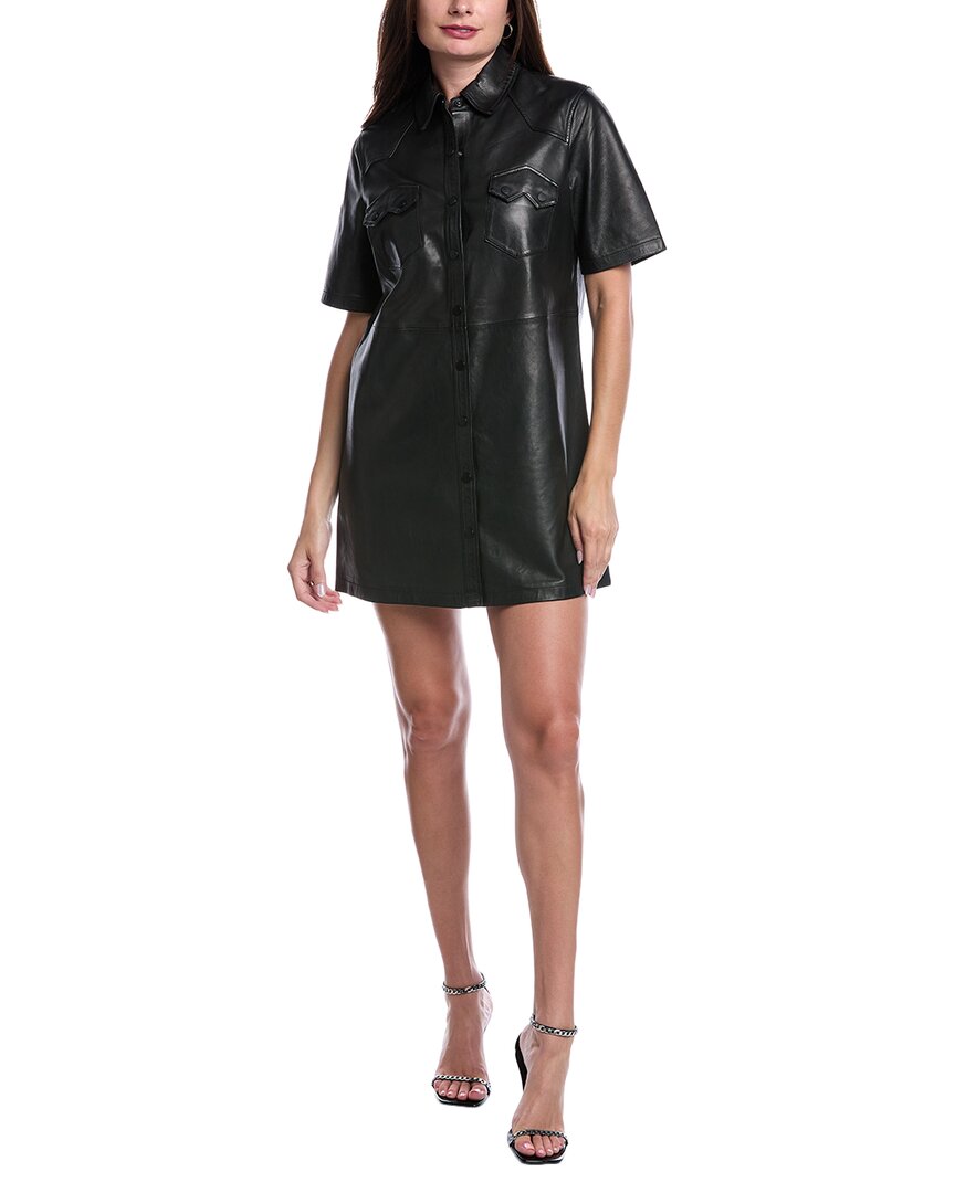 Allsaints Rock Leather Shirtdress In Black