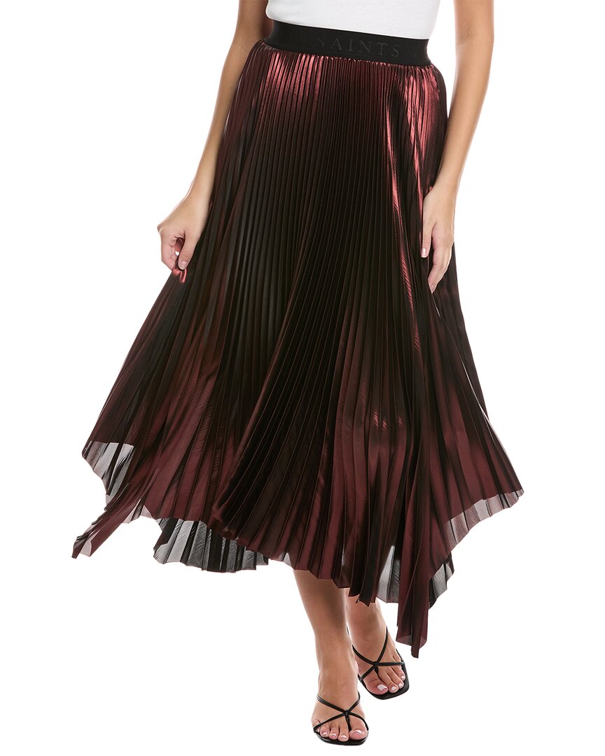 Allsaints Phia Metallic Skirt In Red