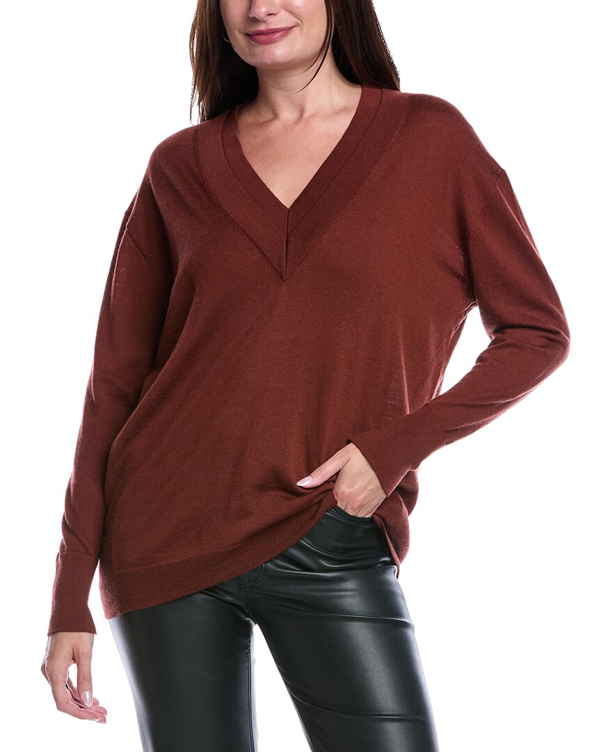 Allsaints Bern Merino Wool V-neck Jumper In Brown