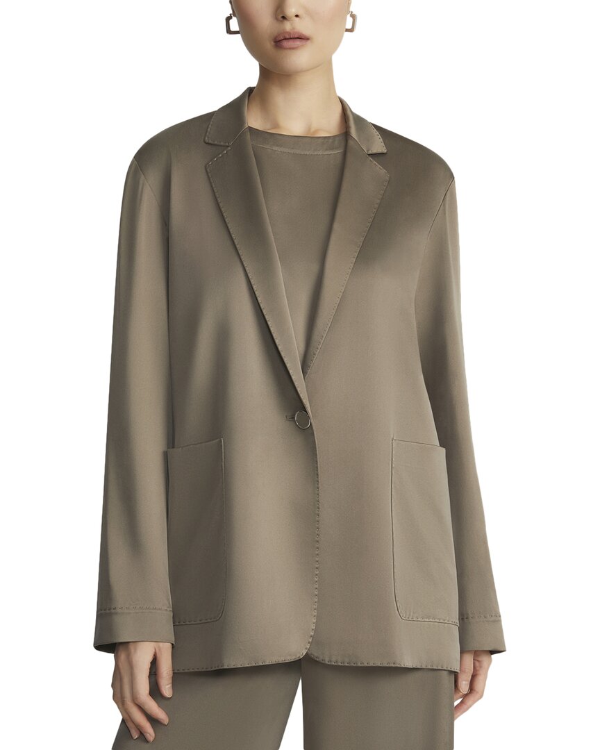 Lafayette 148 New York Notch Lapel Patch Pocket Silk Blazer In Green