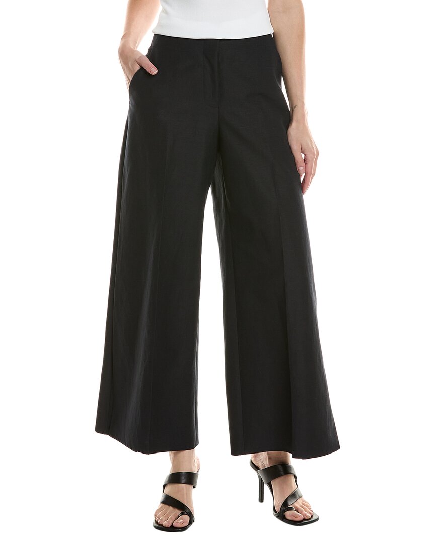 Lafayette 148 New York Franklin Silk & Linen-blend Wide Leg Ankle Pant In Black