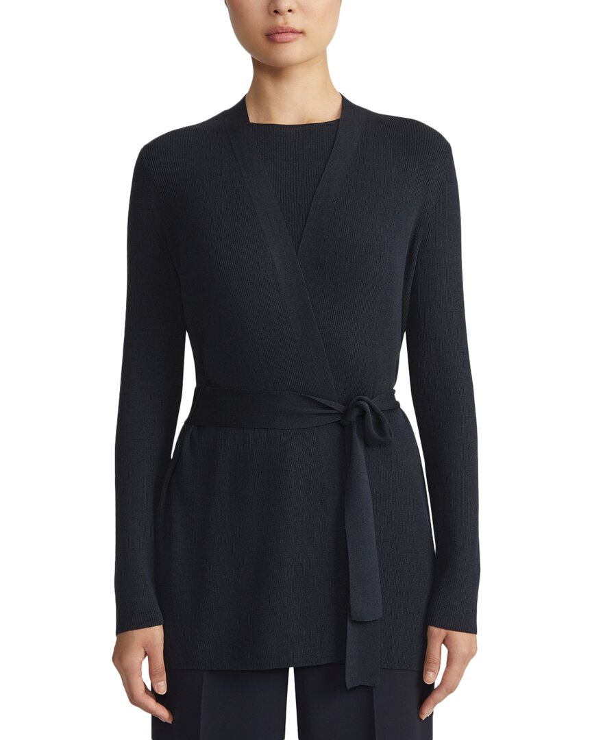 Lafayette 148 New York Plus Belted Rib Silk-blend Cardigan In Blue