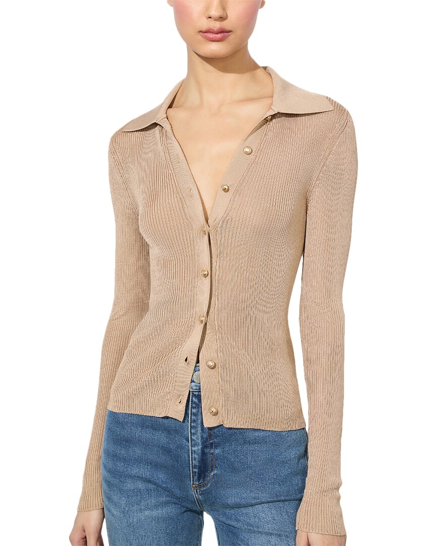 Alice And Olivia Nealie Ribbed Polo In Gold