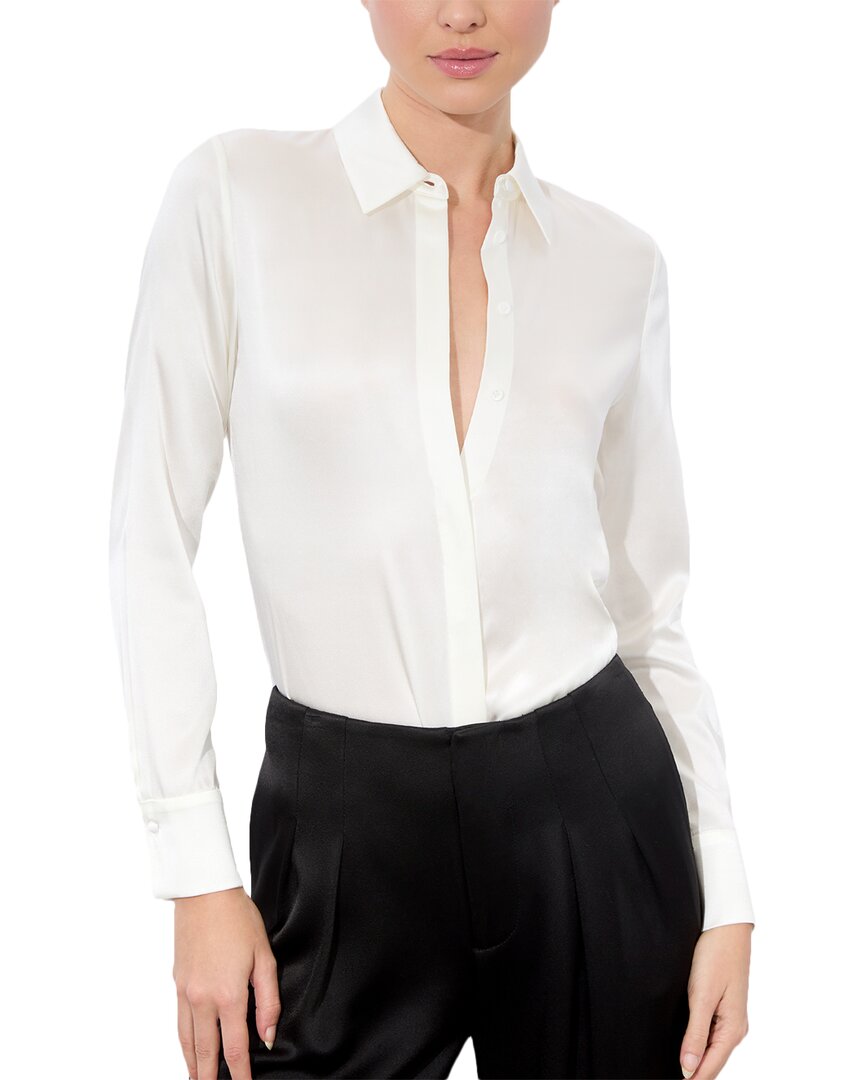 Alice And Olivia Brady Slim Button Down Silk-blend Shirt In White