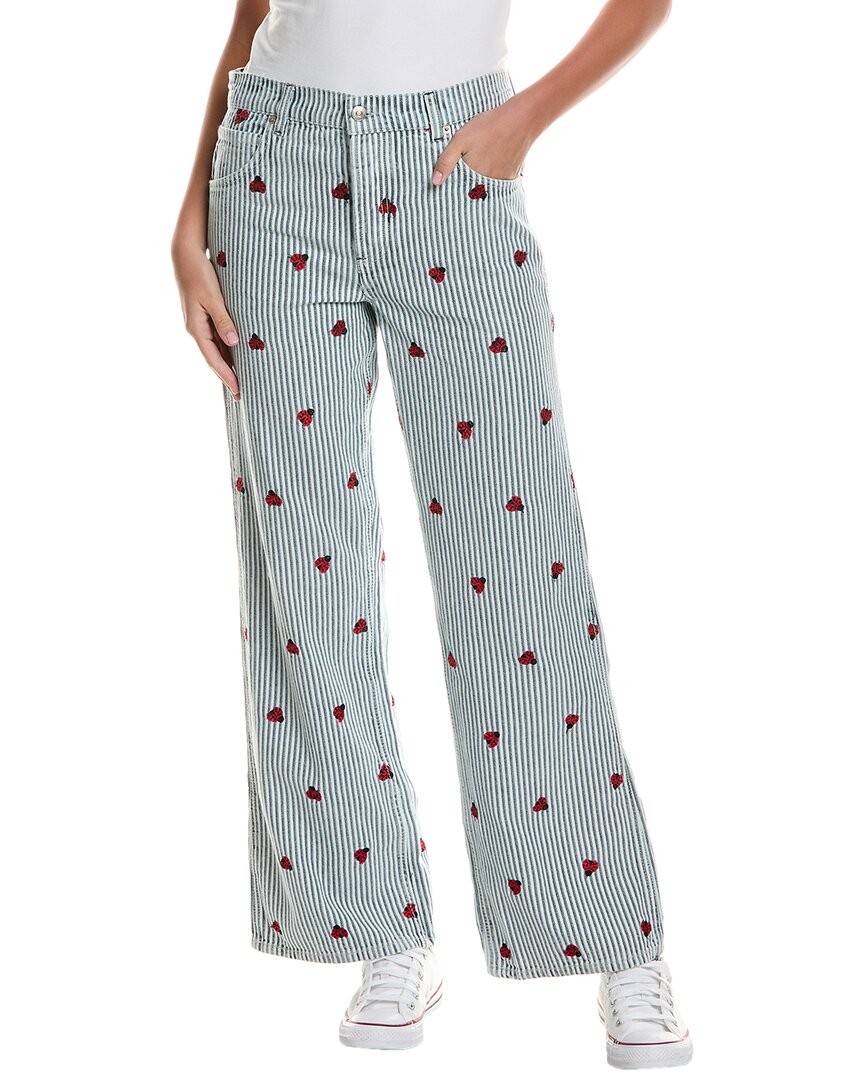 Free People Bugged Out Blue Combo Straight Leg Jean In Multi
