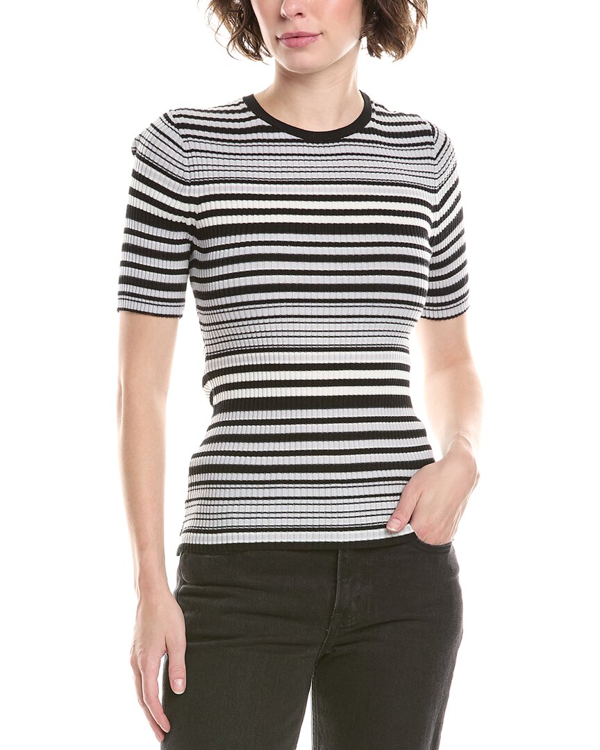 Theory Stripe Wool T-shirt In Black