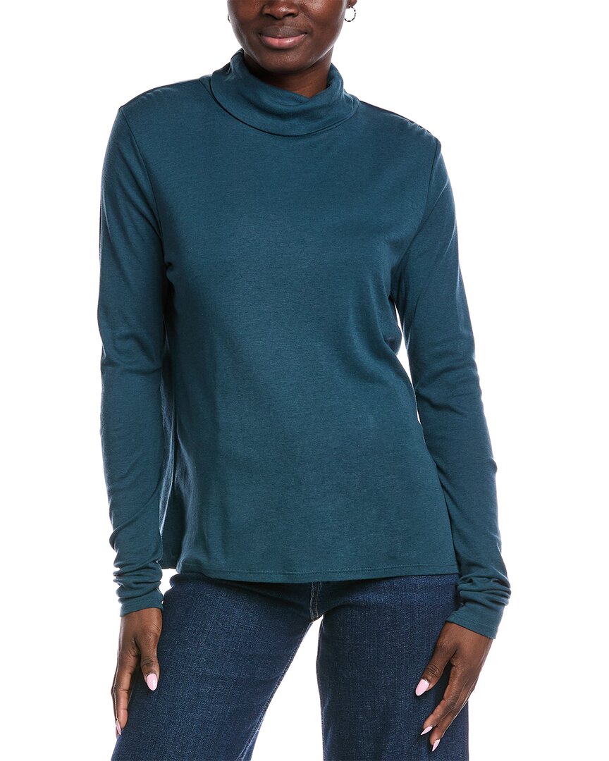 Eileen Fisher Sheer Cotton Blend Knit Turtleneck Top In Green