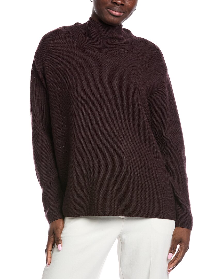 Eileen Fisher Wool Turtleneck Sweater In Burgundy