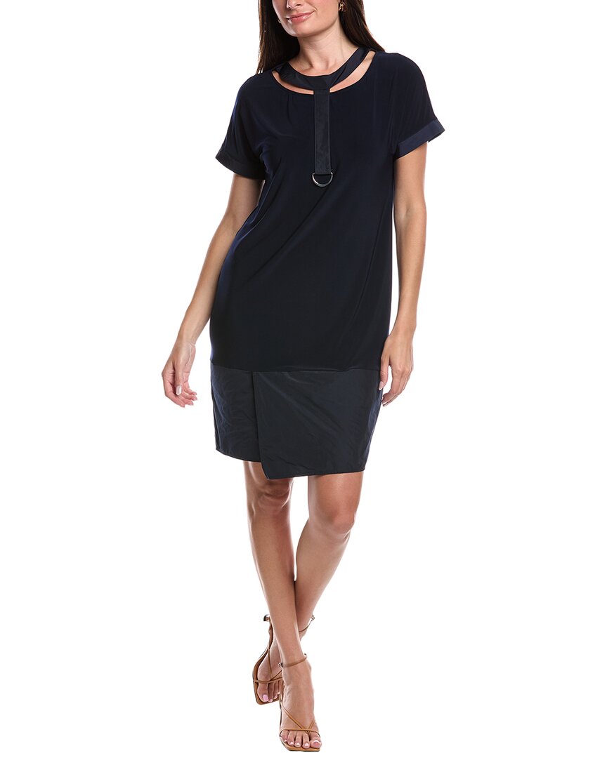 Joseph Ribkoff Cutout Yoke Detail Shift Midi Dress In Black In Blue