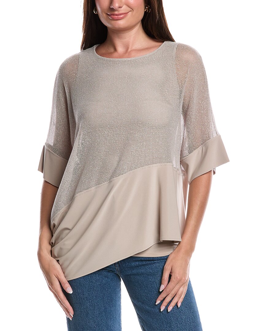 Joseph Ribkoff Asymmetrical Hem Mesh Top In Gray