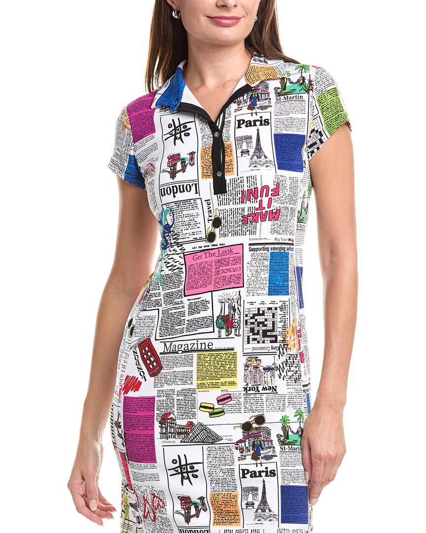 Joseph Ribkoff Silky Knit Conversational Shift Dress In Multi In Blue
