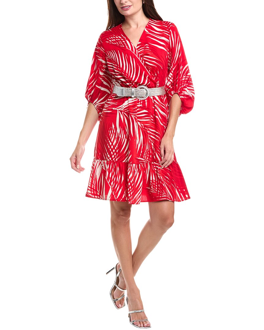 Joseph Ribkoff Floral Puff Sleeve Dress In Red In Red