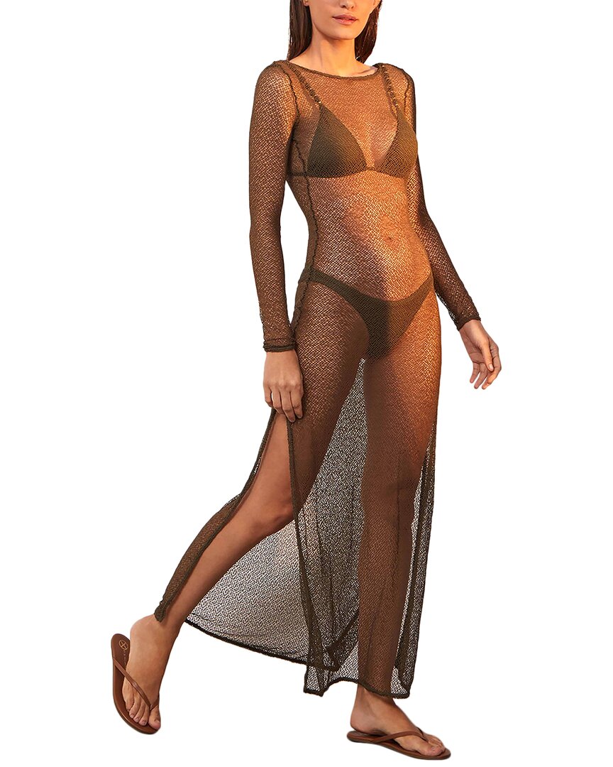 Vix Solid Lexia Sheer Backless Maxi Dress Coverup In Brown