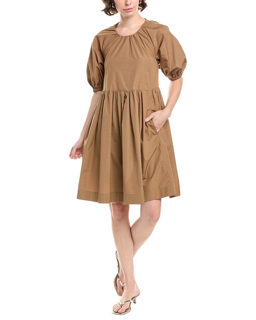 Max Mara Short Cotton Poplin Dress In Brown