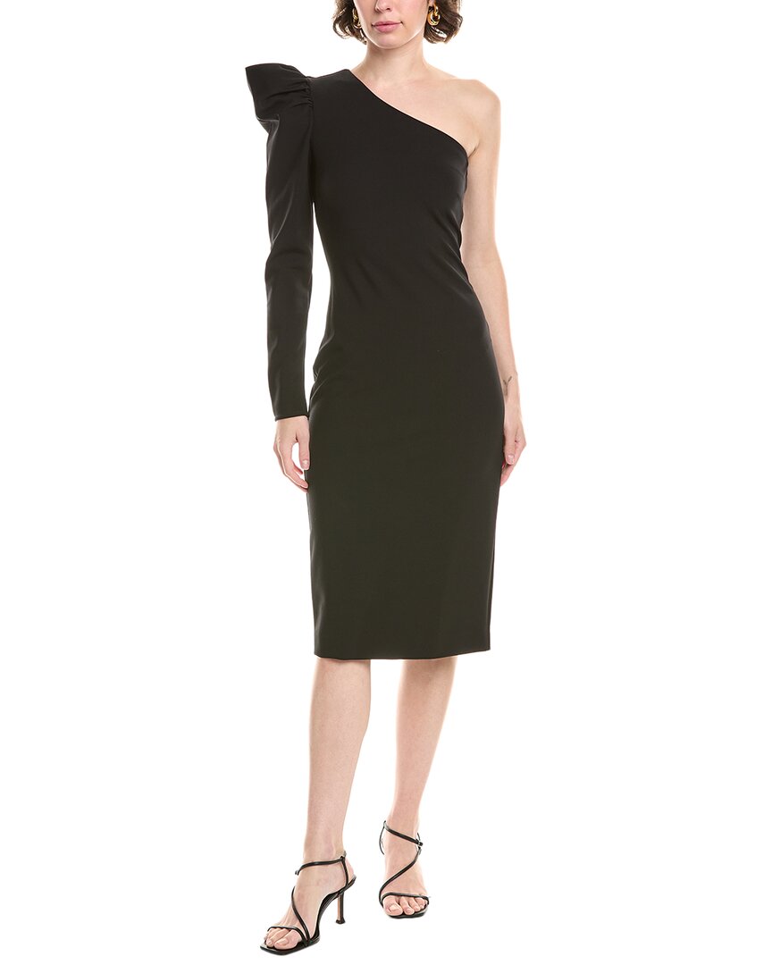Max Mara Falda One-sleeve Ruffled Jersey Midi Dress In Black