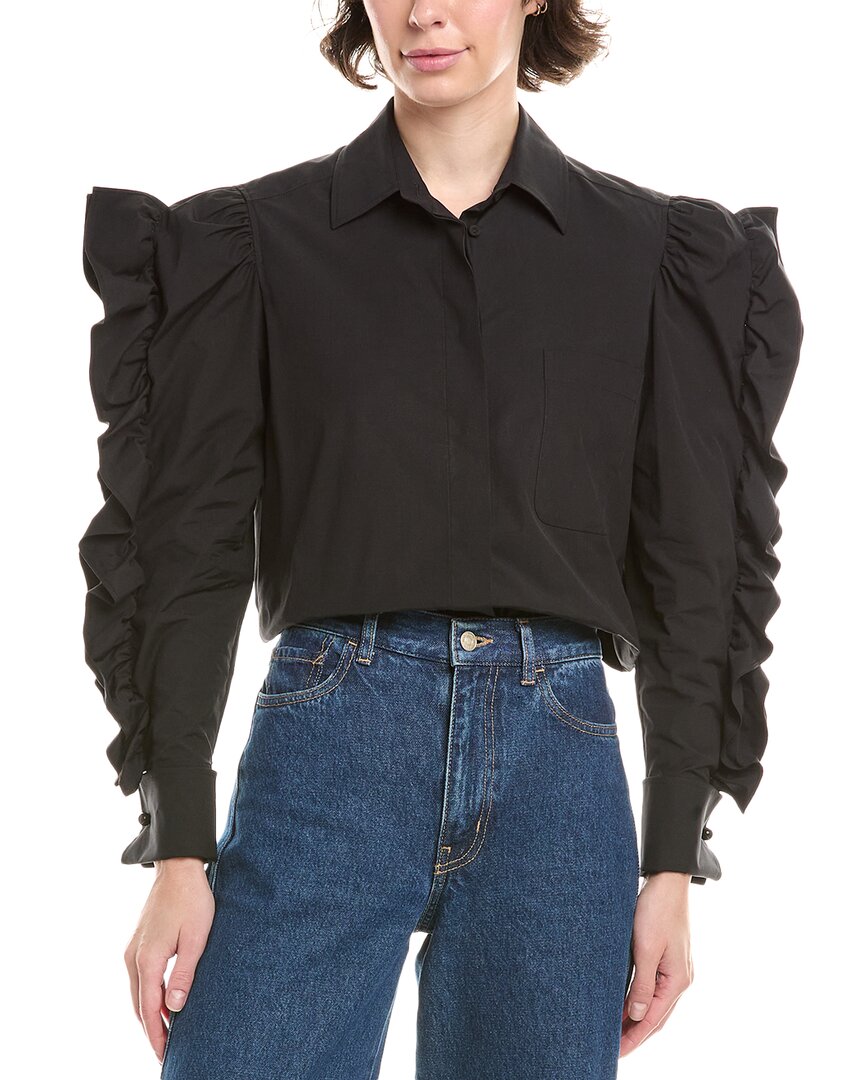 Max Mara Pleiadi Ruffle Puff Sleeve Shirt In Black