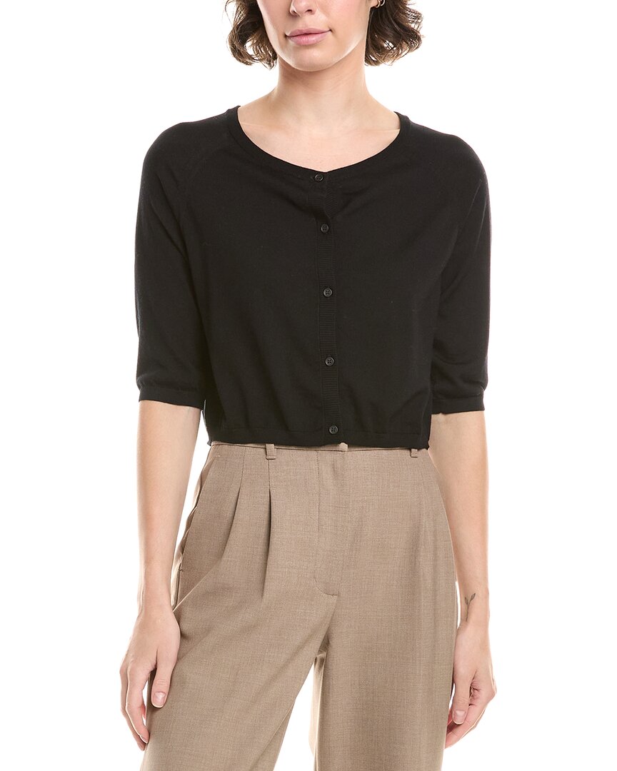 Max Mara S  Clima Wool Shoulder Wrap Cardigan In Black