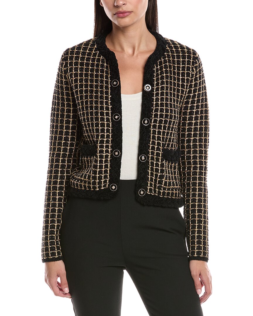 Elie Tahari The Alexis Grid Cardigan In Black