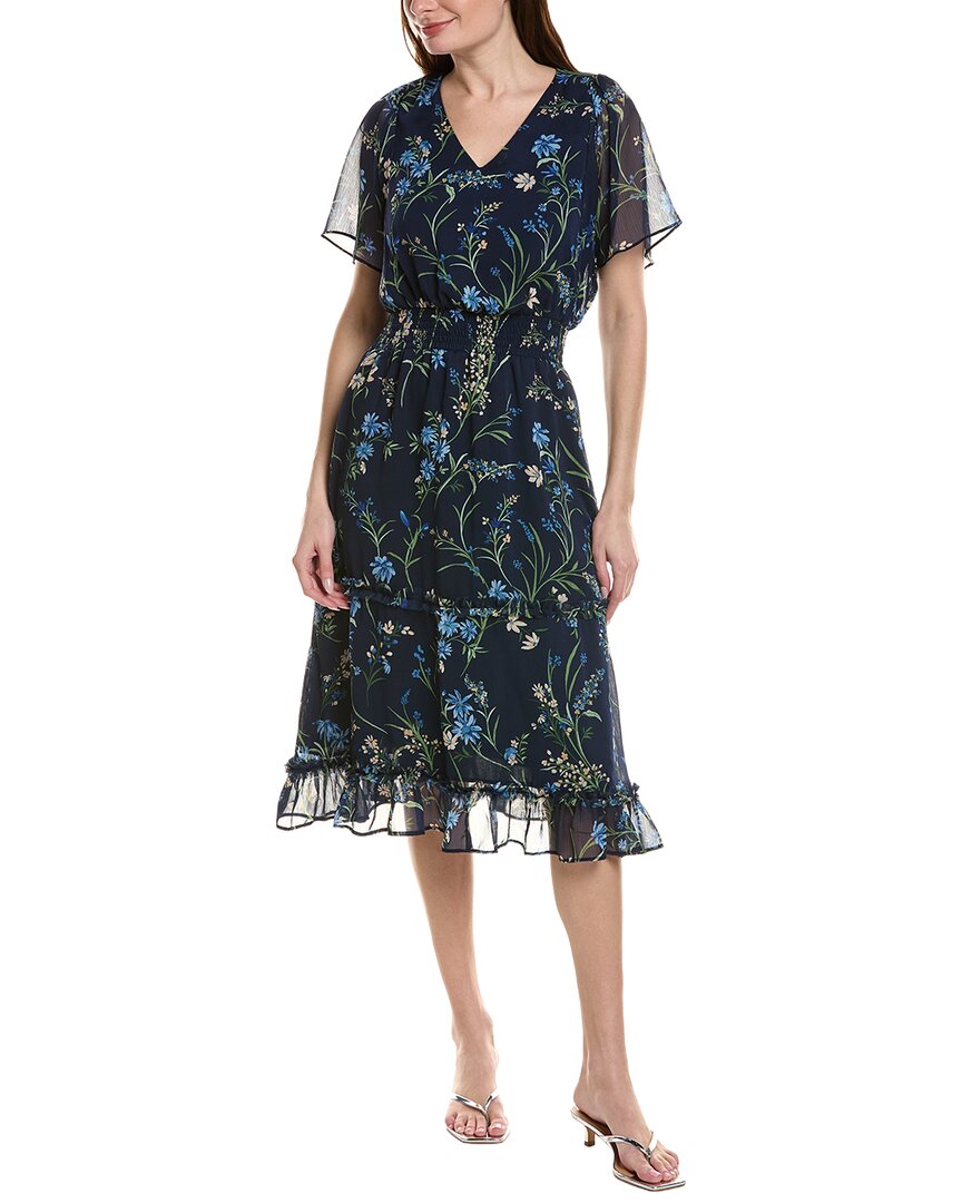 Cece Smock Tiered Midi Dress In Navy