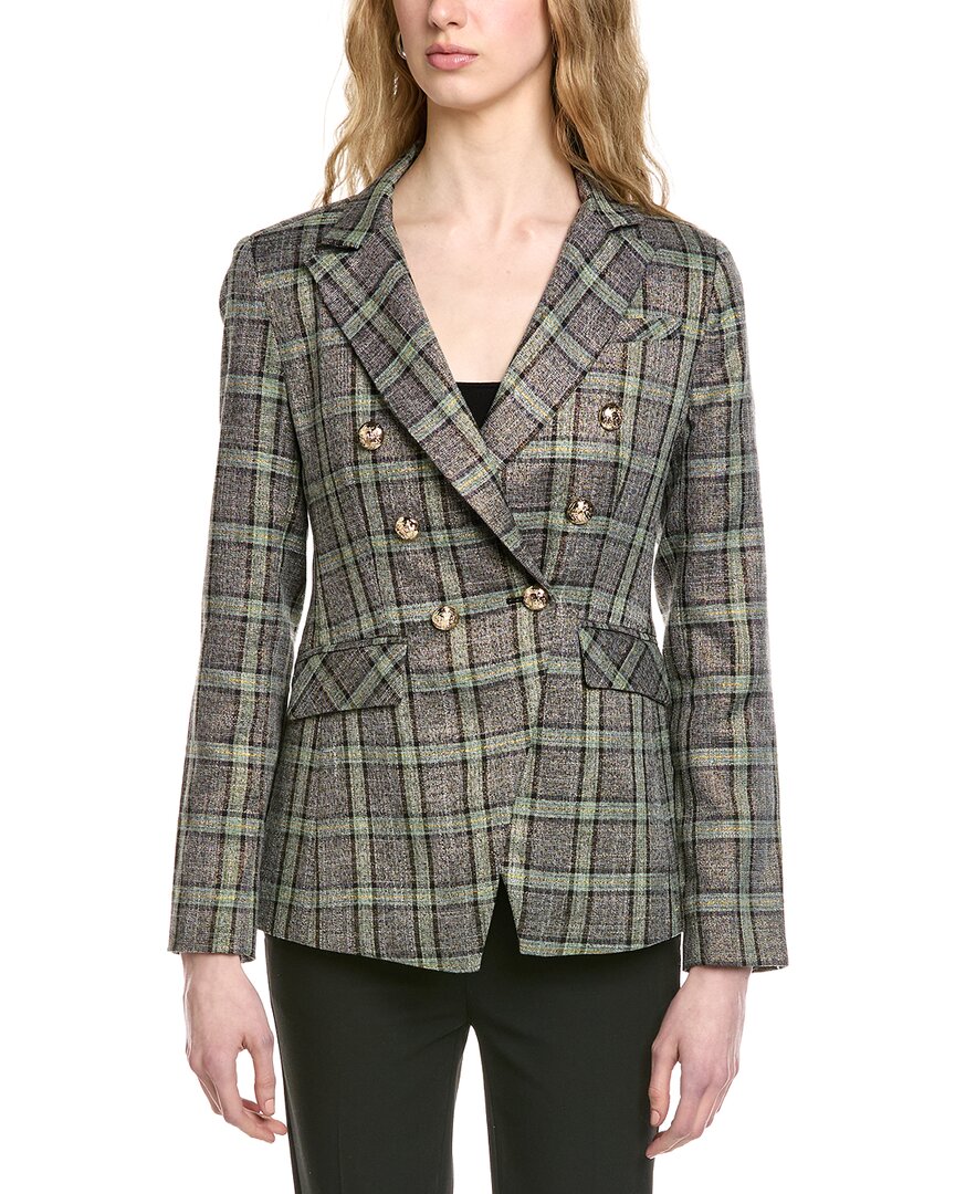 Cece Double-breasted Plaid Blazer In Green