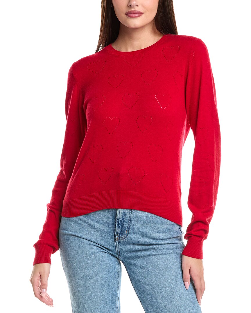 Wispr Pointelle Heart Silk-blend Sweater In Red