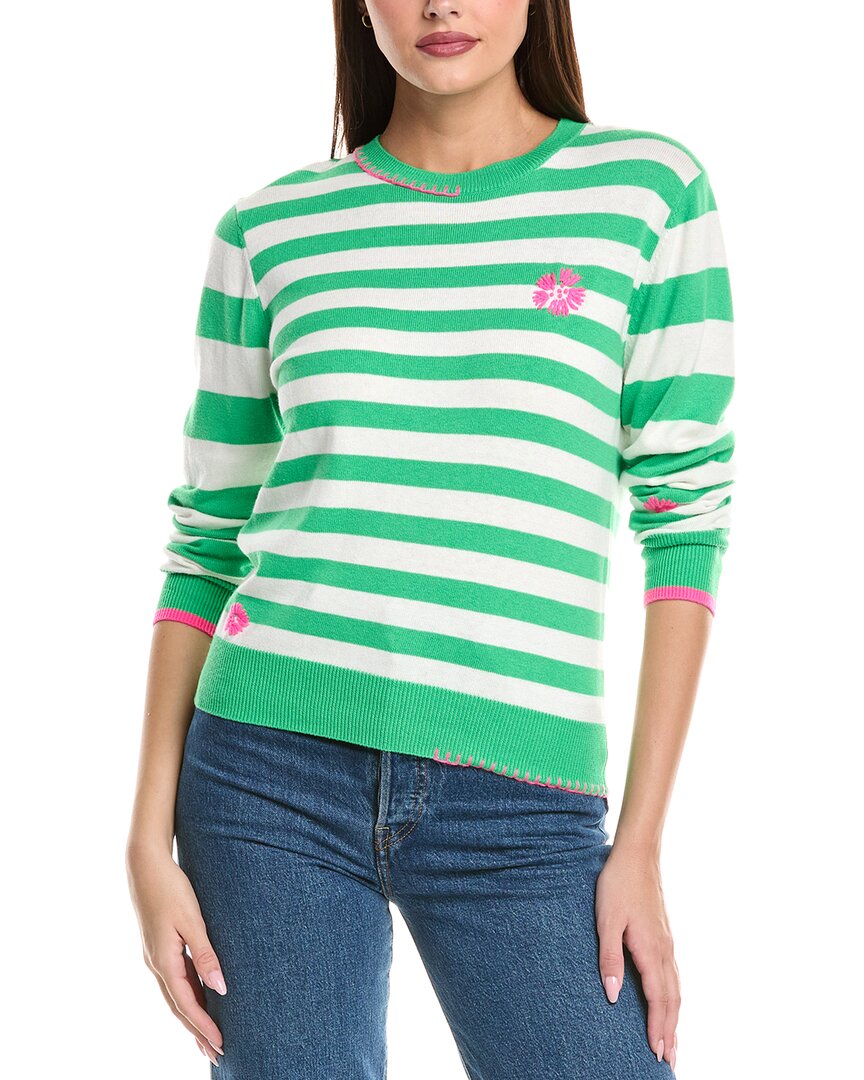 Wispr Stripe Flower Silk-blend Sweater In Green