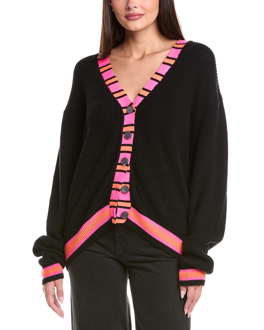 Wispr Stripe Placket Silk-blend Cardigan In Black