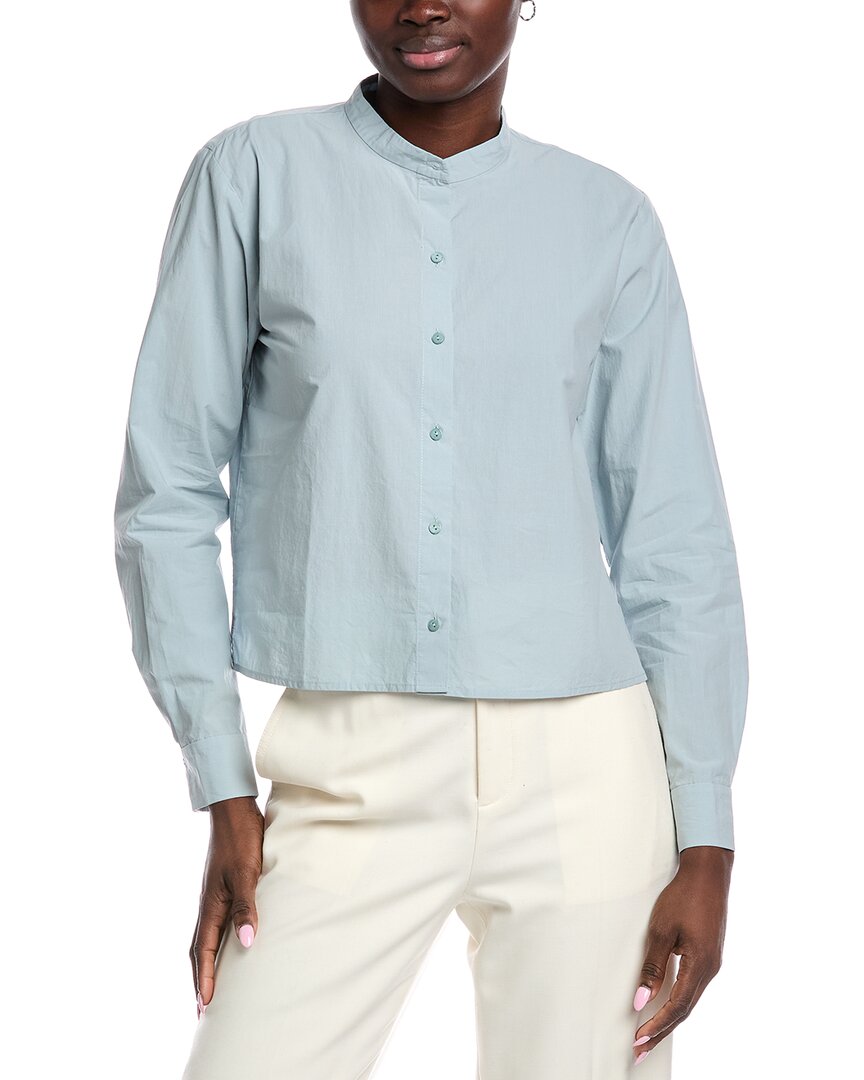 Eileen Fisher Mandarin Collar Shirt In Blue
