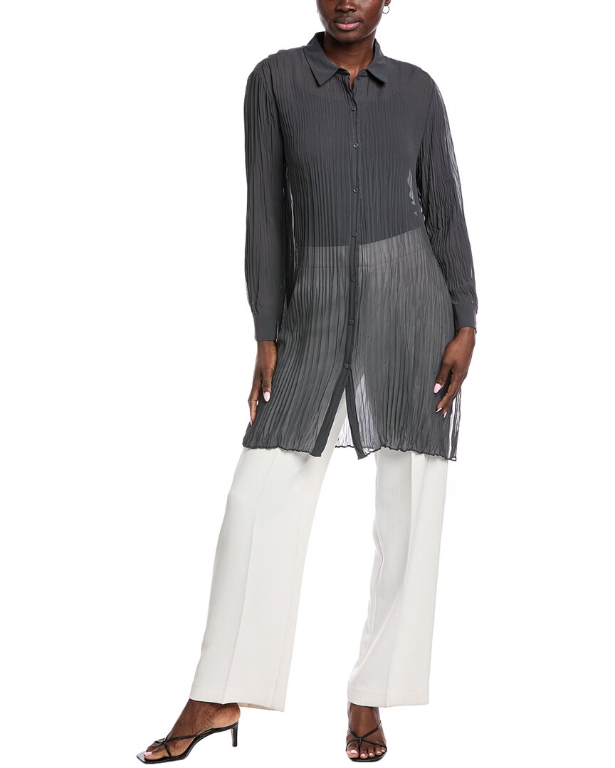 Eileen Fisher High Slit Silk Shirt In Blue