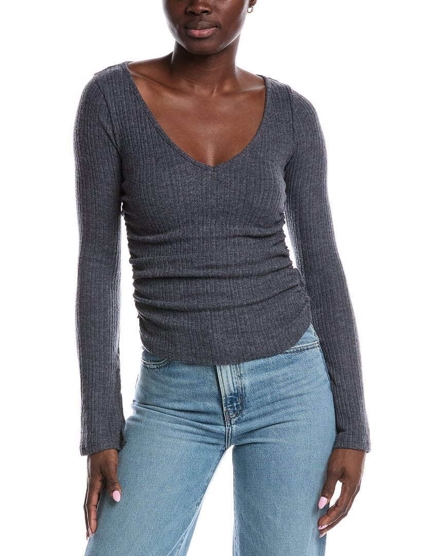 Project Social T Opal Ruched Side Brushed Rib Top In Blue