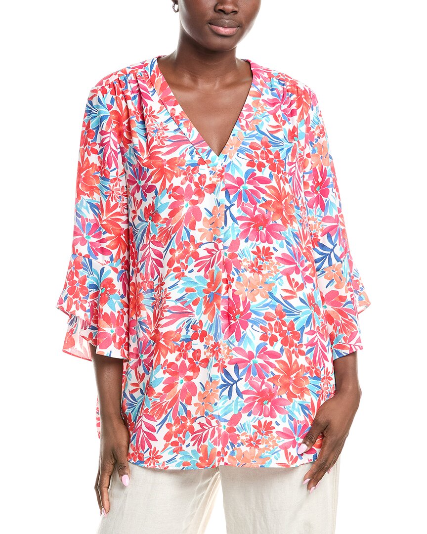 Jones New York Floral V-neck Flutter Sleeve Tunic Top In Pink