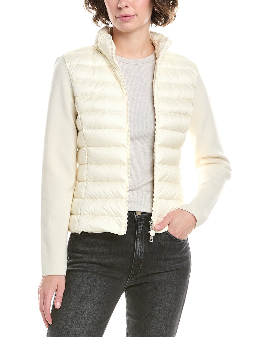 Moncler Padded High Collar Zip Up Cardigan In White