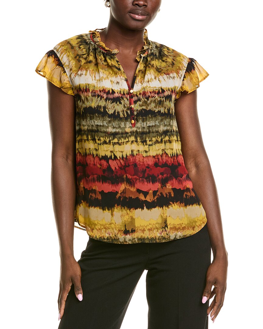 Anne Klein Womens Printed Ruffled Neck Flutter Sleeve Chiffon Top Xxs P Xxl In Multi