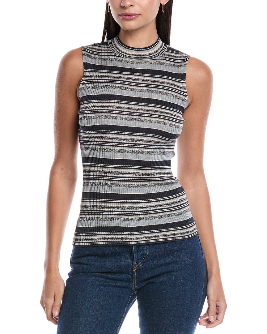 Theory Mock Neck Tank In Washable Silk In Gray