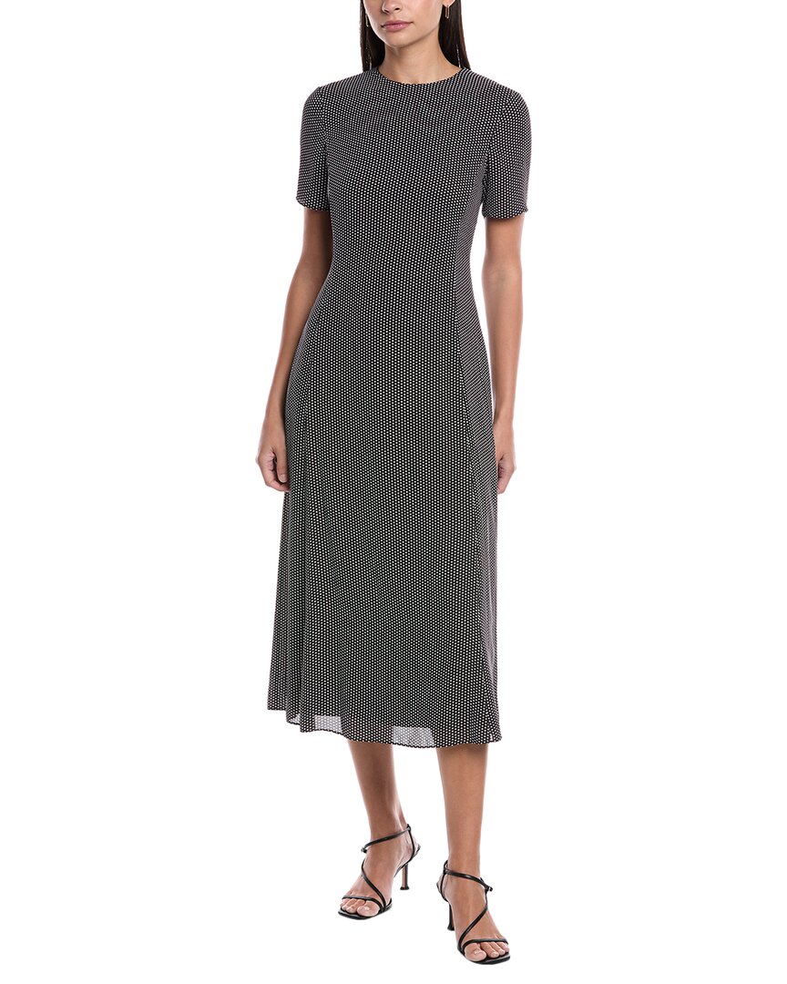 Theory Short Sleeve Flare Midi Dress Black Multi In Gray
